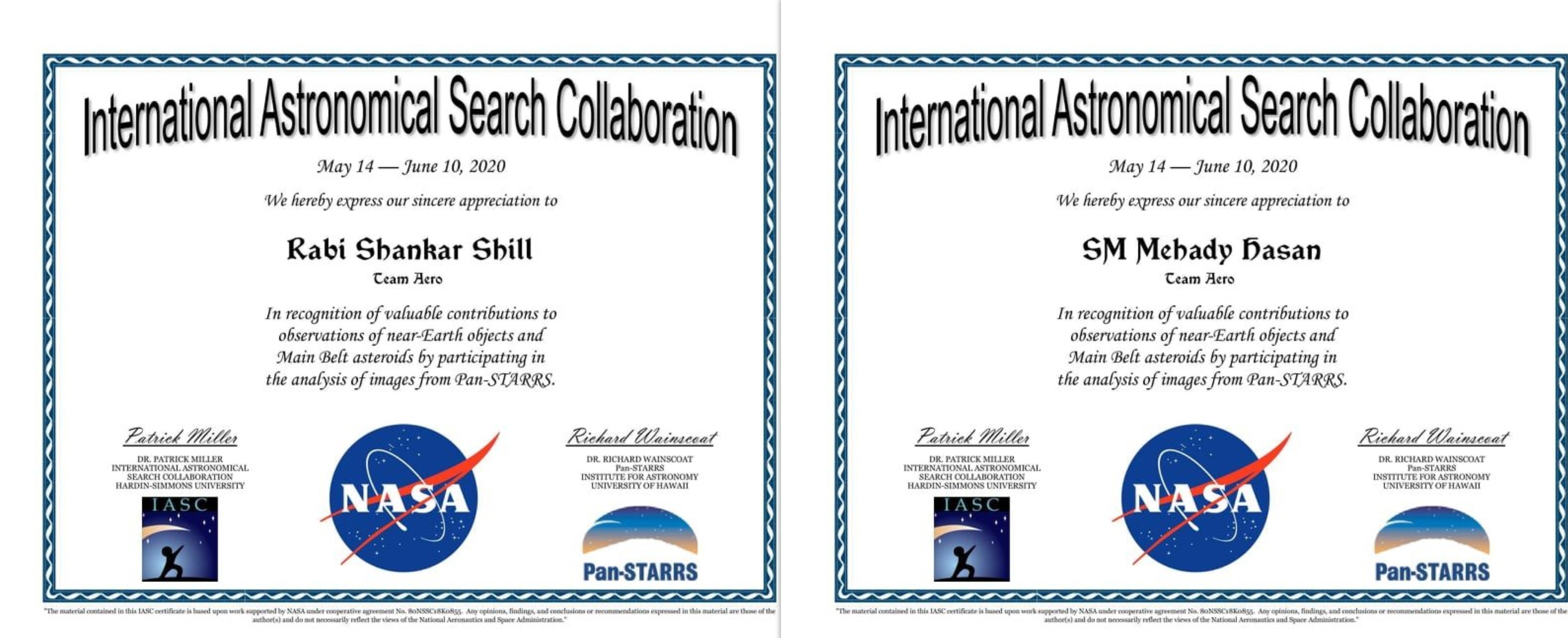 3RD POSITION IN NASA IASC (NATIONAL ROUND), 2020